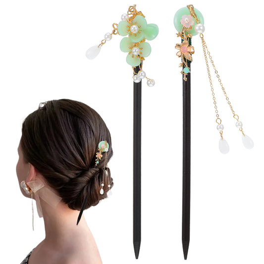 2 Pcs Chinese Japanese Hair Stick for Women Flower Shape Chopsticks Retro Wooden Hairpins Handmade Accessories Headdress Classic Style Fork for Long Hair