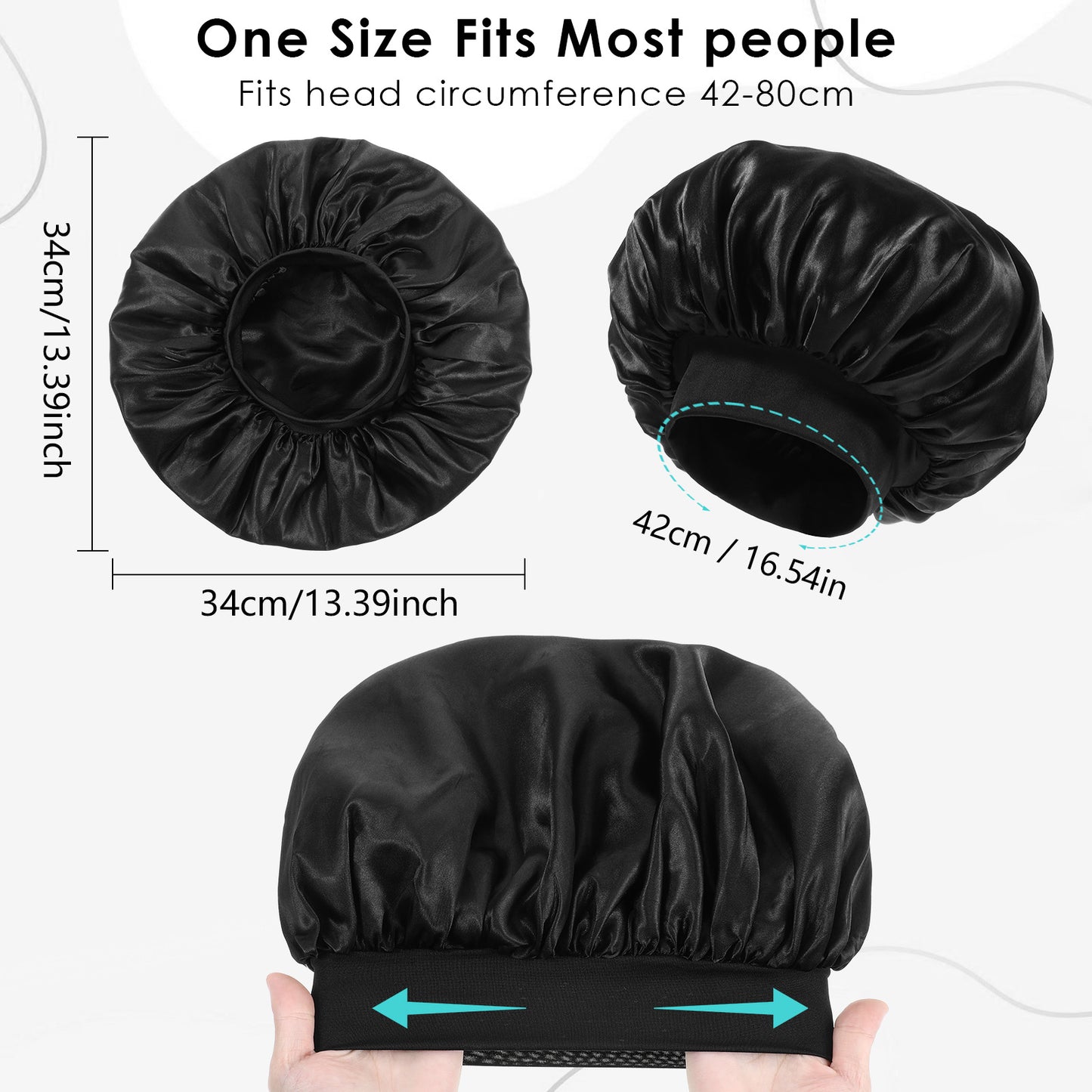 Tyqour Large Shower Cap for Women Silk Bonnet for Men Double Layer Satin Lined Shower Cap Reversible Hair Cap Hair Wrap Hair Cover for Sleeping