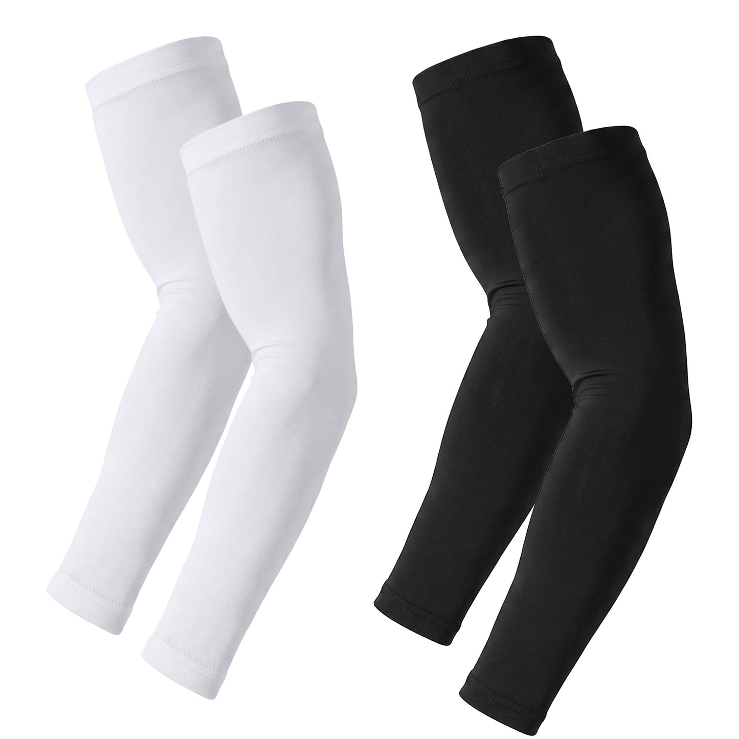 Sorcristy 2 Pairs UV Protection Sleeves for Men Women, 14.9 Inch Long Arm Sleeves for Sun Protection, Black & White Sport Cooling Sleeves for Basketball, Golf, Fishing, Driving, Tattoo Cover Sleeves