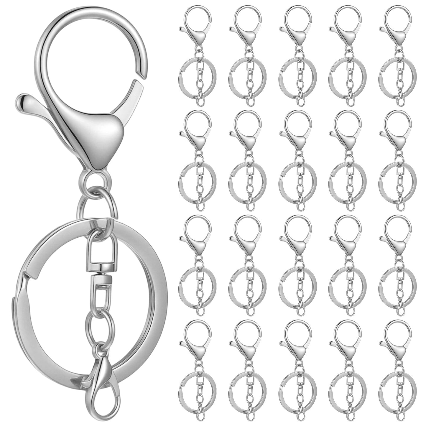 20 Sets Lobster Clasps for Keychains, Ymapinc Silver DIY Keychain Supplies Kit, Swivel Lobster Clasp Keyring Clip, Key Ring Chains for Craft & Keyring Hooks, Jewelry/Key Chain Making Hardware