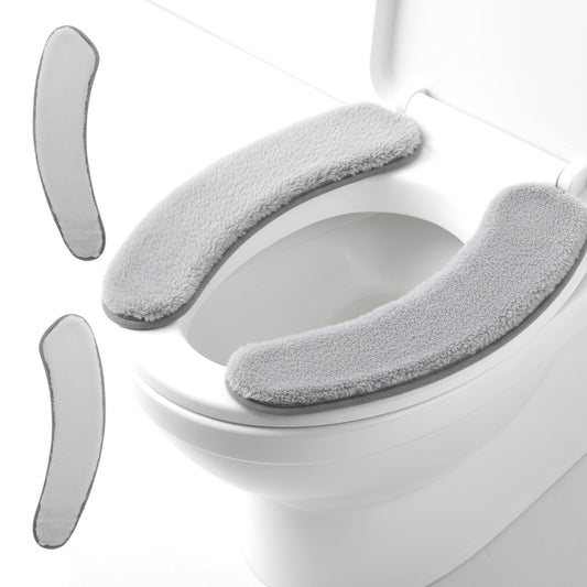 2 PCS Thick and Elastic Toilet Seat Cushion Cover, Washable Soft Padded Toilet Seat Elongated, Easy Install with Double-Sided Hook and Loop Fastener, Seats Mat Cushions for Elderly, Seniors (Gray)