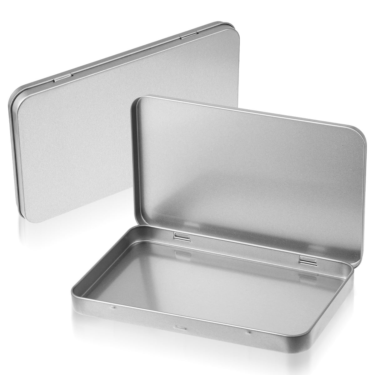 Nogeqi 2PCS Metal Tin Box with Hinged Lid, 6.89x4.37x0.55in Small Metal Box