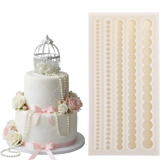 Ymapinc Pearl Chain Mould for Cake Border, 5 Sizes Silicone Pearl Fondant Molds for Chocolate Cupcake Toppers Cookies Candy Handmade Candle Wedding Birthday Christmas Valentine's Day