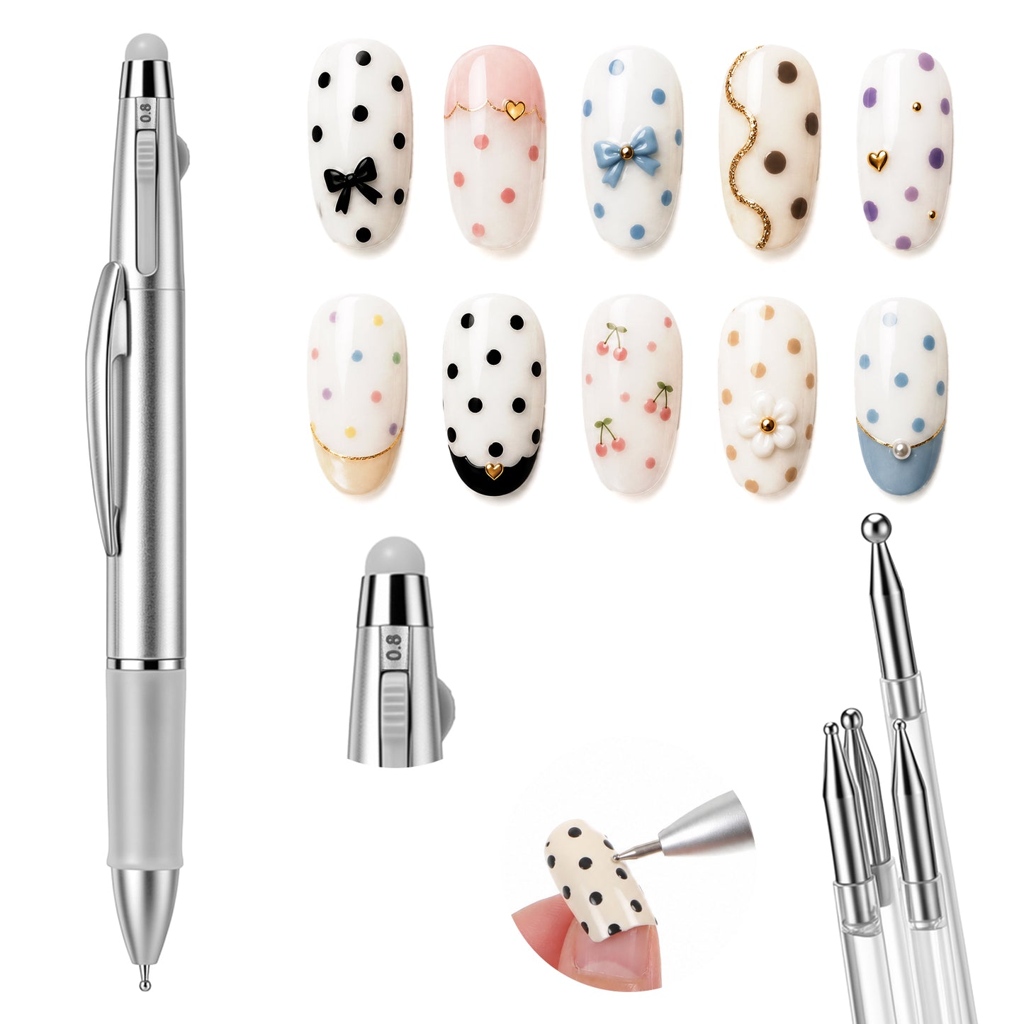 Chsoejuf Nail Dotting Tool 5 in 1 Dotting Tools Nail Art Dotter Rhinestone