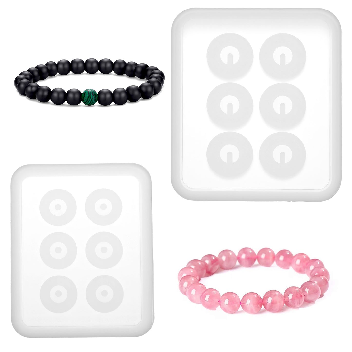 2pcs Silicone Resin Bead Molds Ball Bead Mold with Holes for DIY Jewelry Making Crafting