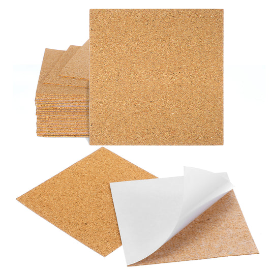 30 Pcs Cork Sheets with Adhesive Backing 4 x 4 Inch Square Corks Tiles Self-Adhesive Cork Coasters Mini Wall Board for DIY Crafts Drinks Mat Home Office Tabletop Decoration Brown Oak Gifts