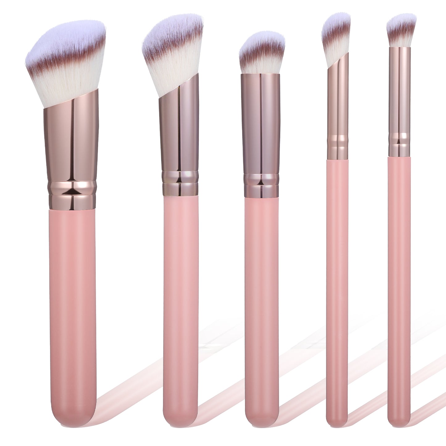 5PCS Angled Pink Makeup Brushes Set, Foundation, Concealer, Contour, Eyeshadow Brushe, Concealer, Foundation, Powder, Eyeshadow, Contour