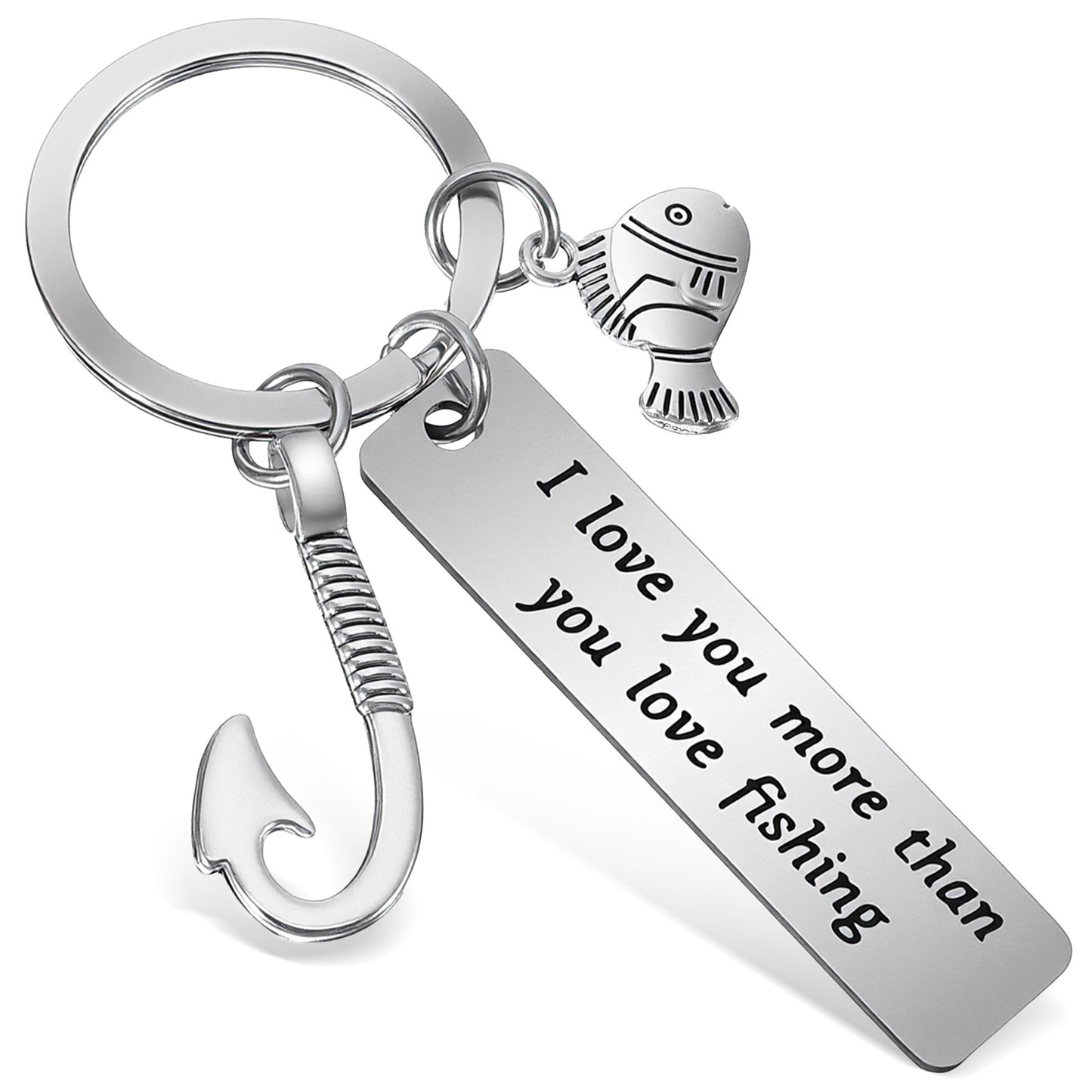 Xinjoduz Fish Keychain, I Love You More Than You Love Fishing Keyring, Personalized Gifts for Men Boyfriend, Cute Birthday Christmas Valentine’s Day Gift from Wife for Men Husband Fishermen Fiance