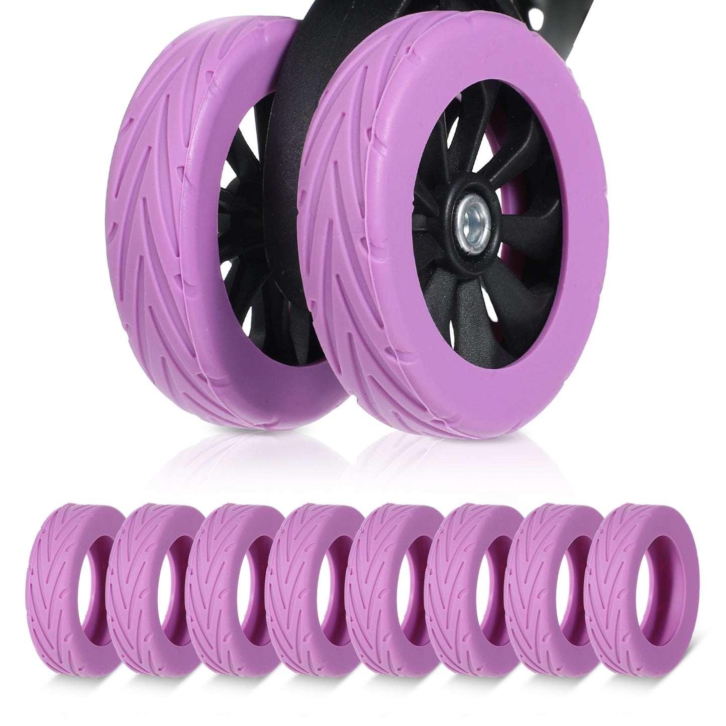Ymapinc 8pcs Silicone Luggage Wheel Protectors, Wear-Resistant Anti-Noise Suitcase Wheel Covers, Silicone Spinner Wheels Protectors for 2-2.4" Suitcase Wheels, Essential Travel Accessories (Purple)