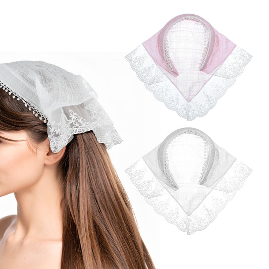 2 Pcs Hair Scarf Headband for Women, Lace Boho Triangle Soft Head Coverings Boho Triangle Bandana Turban, Non-Slip Hair Accessories for Styling Decor