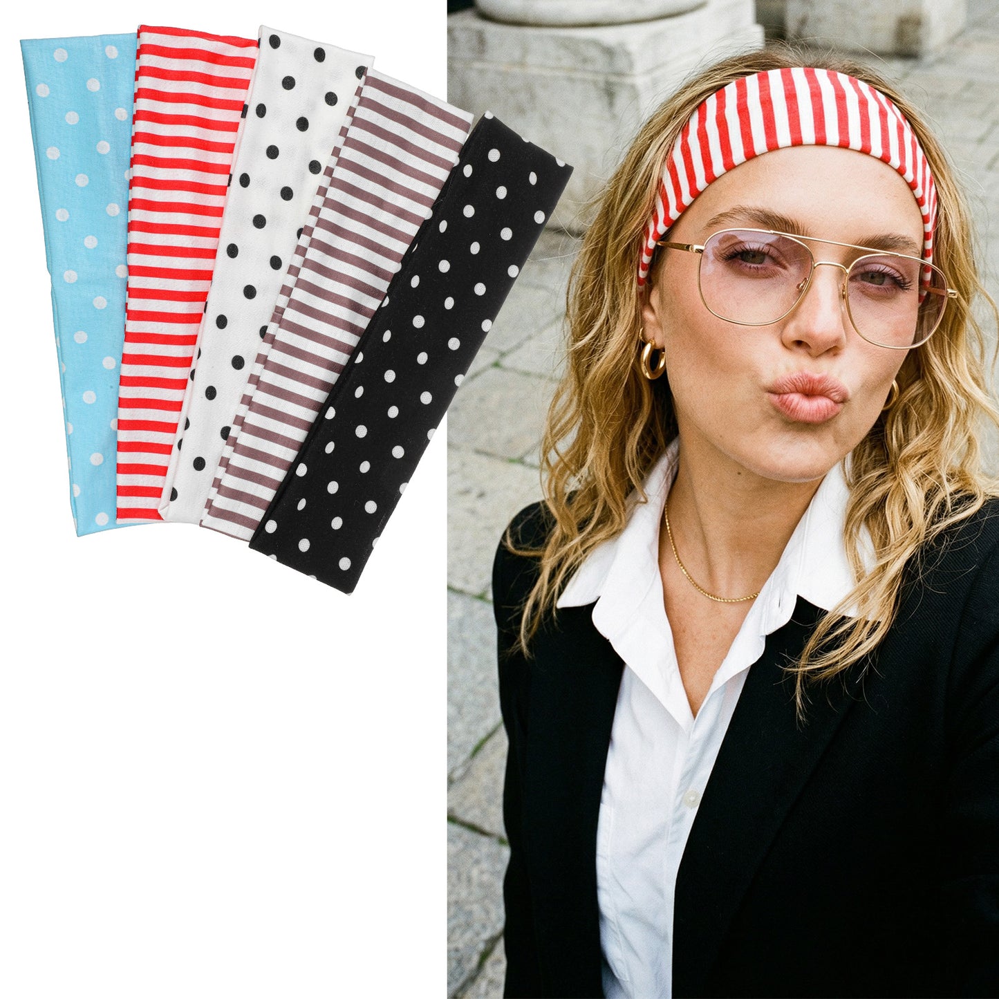 Matwsec 5PCS Polka Dot Headbands Elastic Striped Headbands Soft Retro Polkadot Headband for Women Girls Yoga Workout and Daily Fashion Hair Accessories