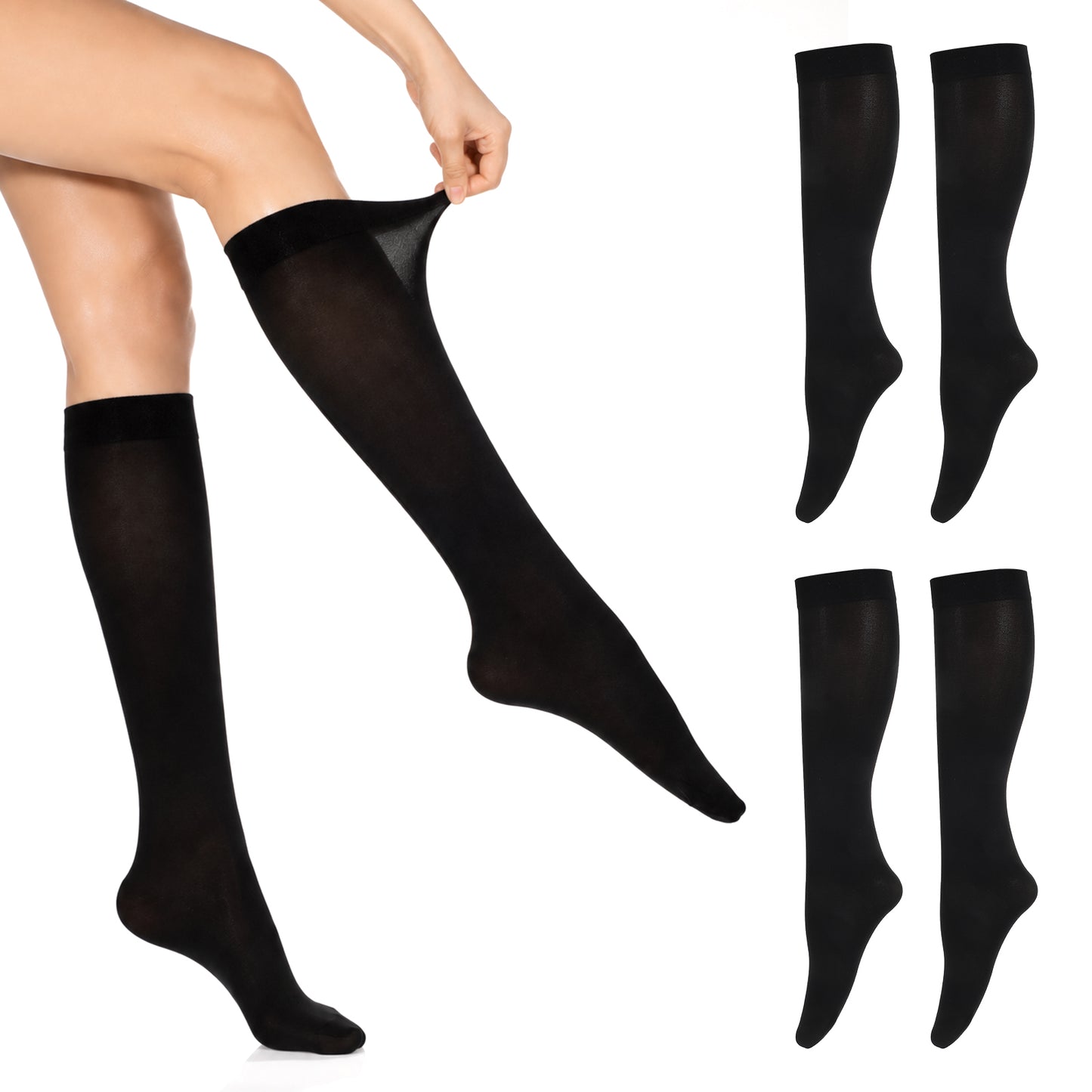 Bnehmb 3 Pairs Black Knee High Socks Stretchy Opaque Trouser Socks Women