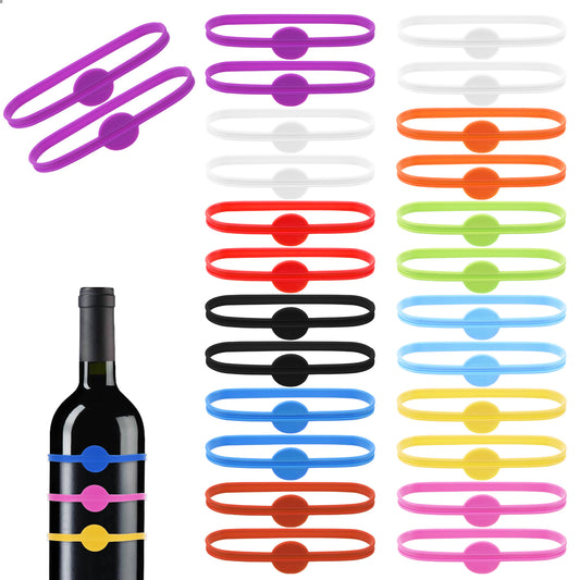 24 Pcs Cup Markers For Drinks Drink Markers Silicone Wine Cups Stretchable Marker Glass Cup Wine Glass Bottle Strip Tag Marker Drink Identifiers For Party Strip Tag Marker For Beer Bottle Mug Jar