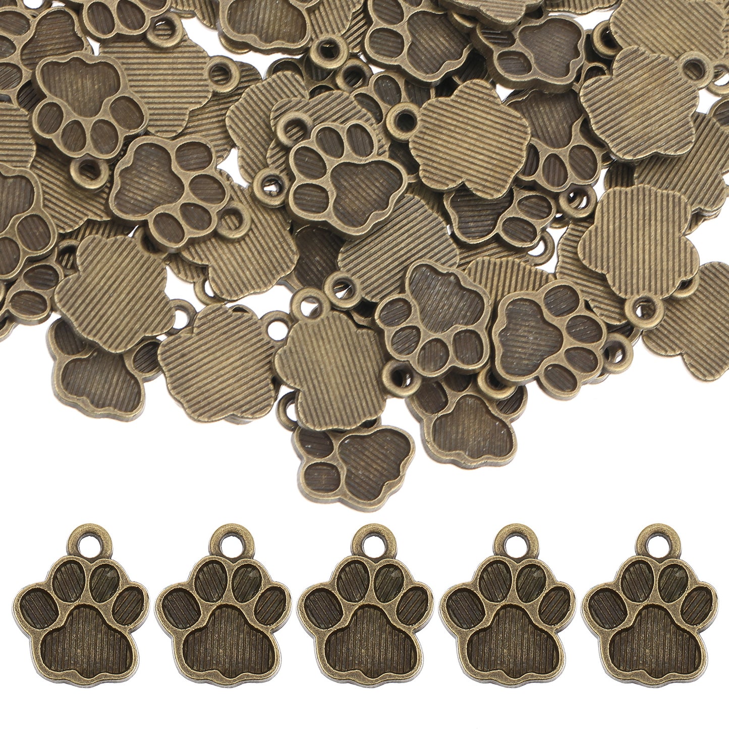 Ymapinc 100pcs Metal Dog Paw Charms for Bracelets Pendant Keychain Making Earring Paw Print Cat Animal Charm DIY Necklace Metal Puppy - Ancient Silver