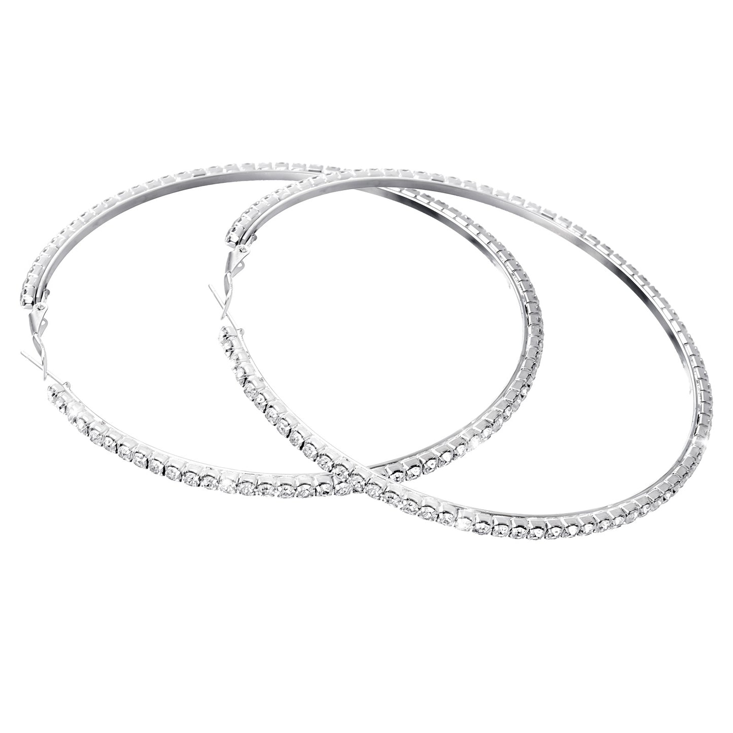 2Pcs Rhinestone Hoop Earrings - Large Crystal Rhinestone Dangle Earrings, Big Hoop Earrings for Women, Wedding Party Favor, Extra Large Huggie Hoops,CZ Fashion Jewelry(Small)