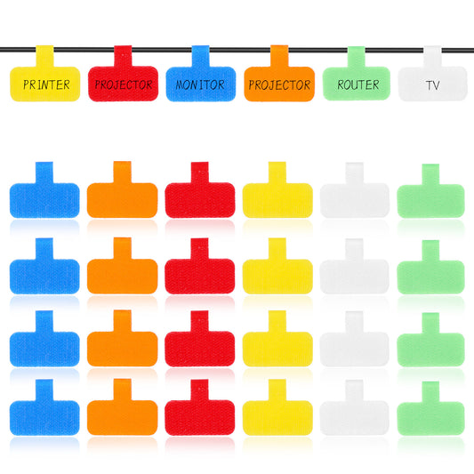 Tyqour 24Pcs Multicolored Cable Labels Tags, Cord Labels for Electronics, Writable Wire Labels, Waterproof Cable Tags, Reusable Cord Tags for Organizing Wires Identification(1.57"x0.79")