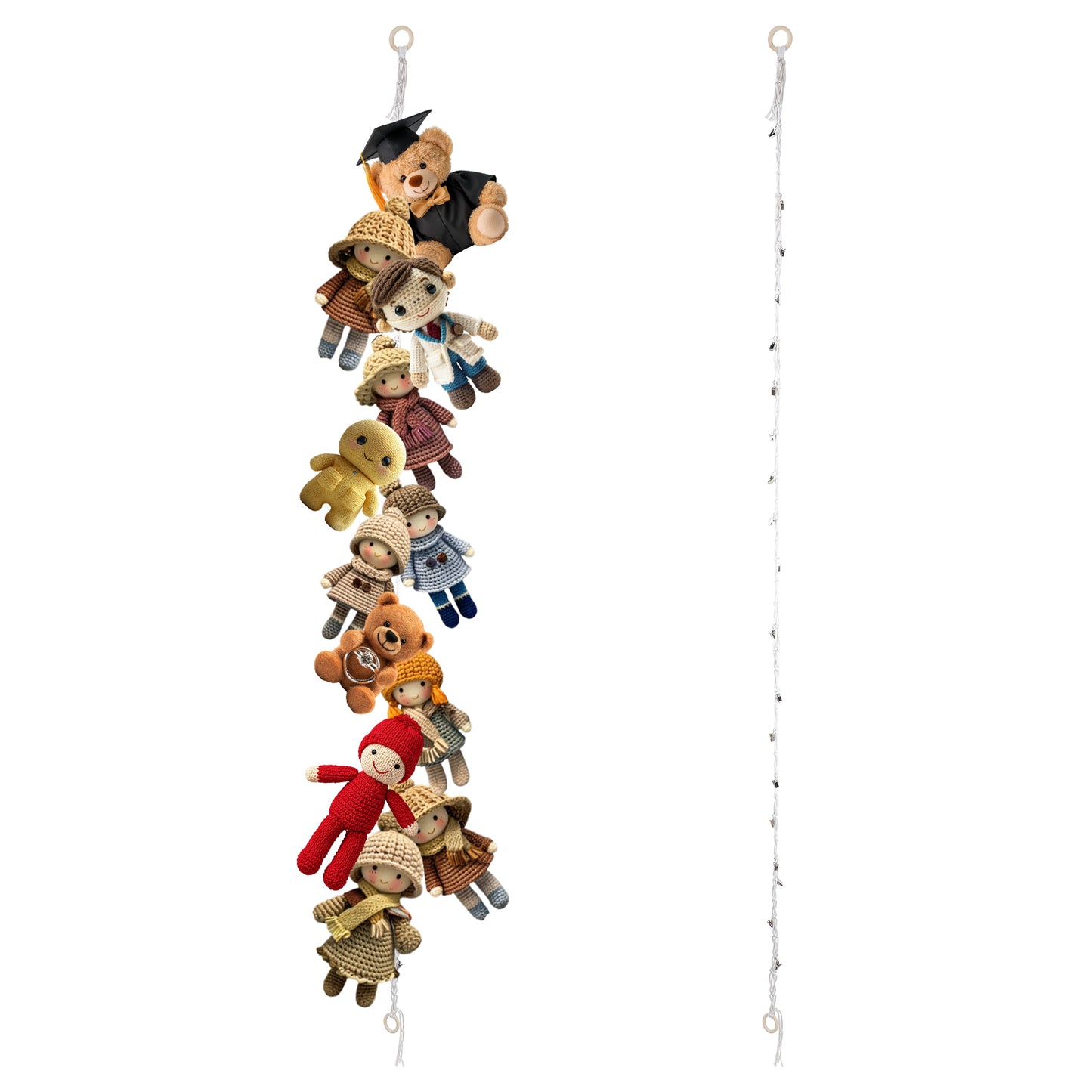 Stuffed Animal Chain Plush Toys Holder With Hooks Boho Stuffed Animal Organizer Chain With 20 Metal Clips, Cotton Stuffed Animal Storage Chain For Hanging Hats Socks Holiday Cards And More