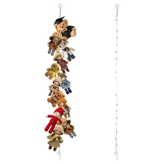 Stuffed Animal Chain Plush Toys Holder With Hooks Boho Stuffed Animal Organizer Chain With 20 Metal Clips, Cotton Stuffed Animal Storage Chain For Hanging Hats Socks Holiday Cards And More