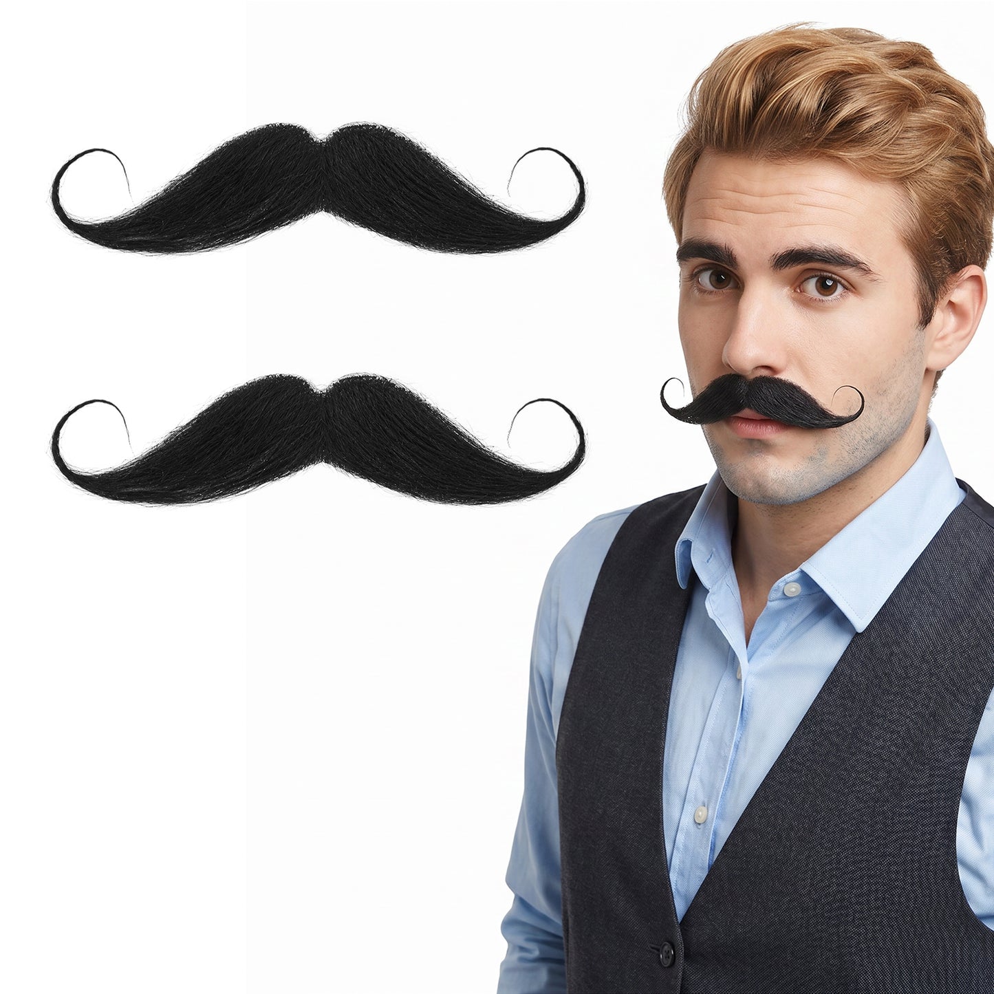 Matwsec 2PCS Self Adhesive Fake Mustaches Stick on Mustaches