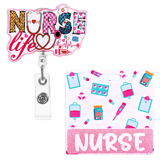 Ymapinc Nurse Badge Reel Retractable and Badge Buddy，Pink Nurse Accessories ，CNA Accessories for Work, Pink Reel with Swivel Clip, CNA Gifts