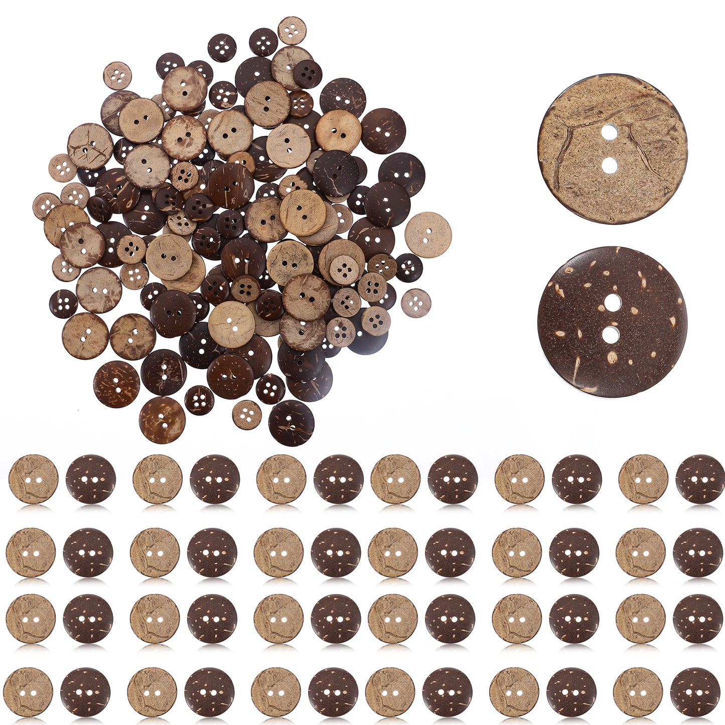 140pcs Natural Coconut Shell Sewing Buttons,2 and 4 Hole Large Wooden Buttons,Brown Wooden Button for Crafts Sewing, Shirt, Clothing Replacement, Button Crochet Projects Crafts Decoration