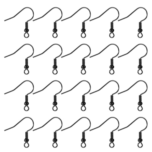 200Pcs Black Earring Hooks Hypoallergenic Earring Hooks Hypo Allergenic French Ear Wires with Ball and Coil 18mm Fish Hook Earrings for Jewelry Making DIY Earring Parts Supplies Accessories