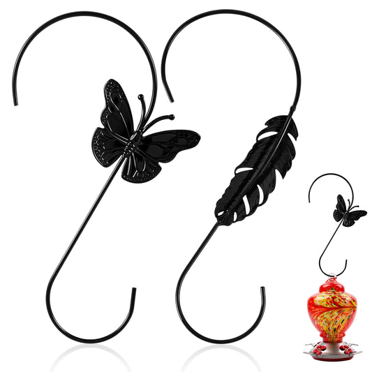 Tyqour Hummingbird Feeder Hooks 12-Inch, 2PCS Metal Hummingbird Feeder Hanger, Large S Hooks for Hanging Heavy Duty Plants, Wind Chimes, Outdoor Decorations (Black)