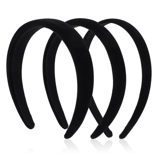Tyqour 3pcs Black Velvet Padded Headband Black Head Band Wide Sponge Comfortable Headbands Vintage Thick Black Headband Fashion No Slip Headband for Women Hair Accessories