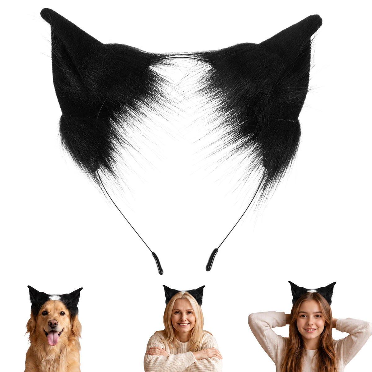 Tyqour Black Wolf Ears Furry Fox Ears Headband