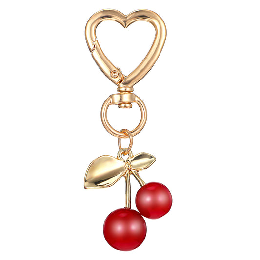 Ymapinc Cute Cherry Heart Shaped Keychain for Women Girls, Aesthetic Funny Bag Charms Purse Wallet Backpack Accessories (Zinc Alloy & Acrylic)