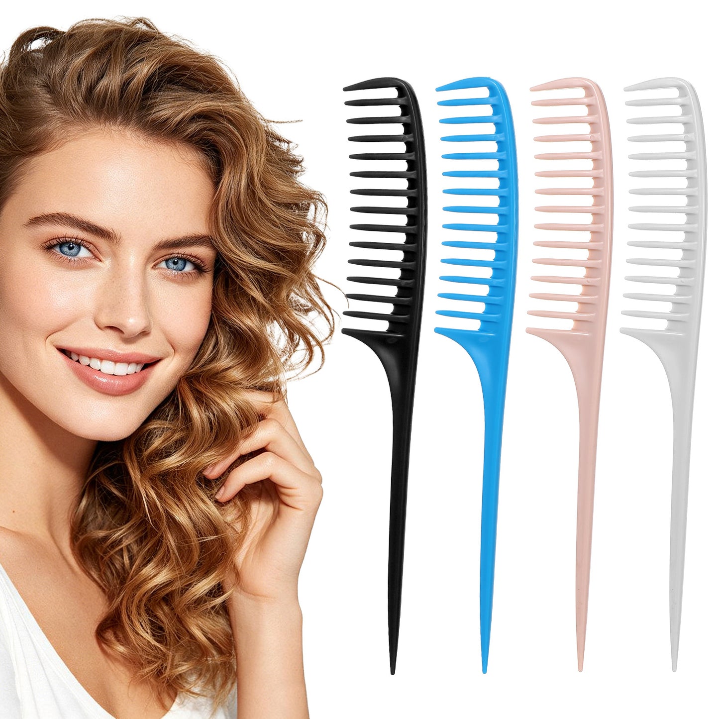 RAHHLIZS 4pcs Wide Tooth Rat Tail Combs for Women Detangling Parting Hair Comb Dandruff Comb Heat Resistant And Anti-Static Wide Tooth Stylist Parting Combs Braiding Tools