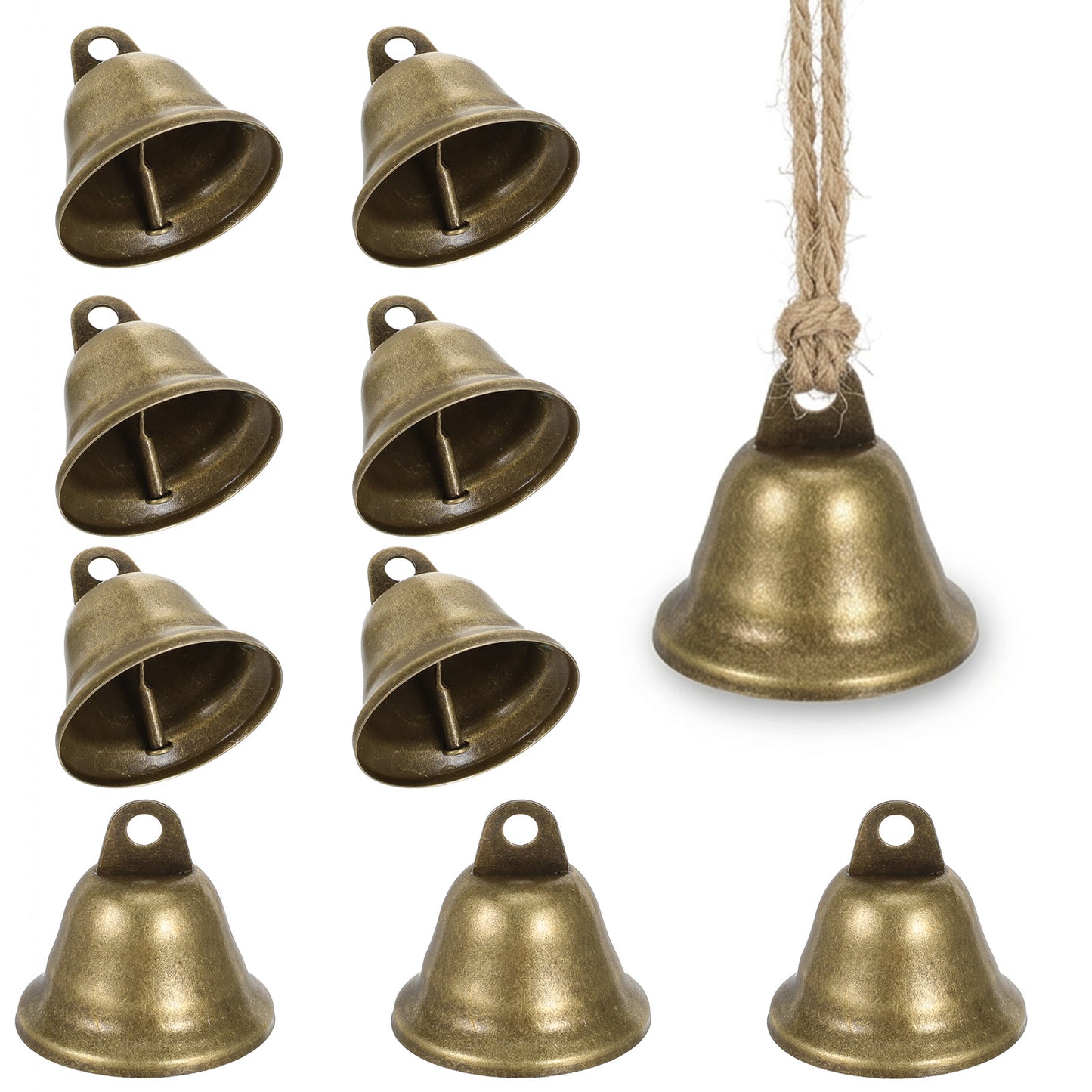 Matwsec 10 Pcs Bronze Jingle Bells, 1.5" X 1.34" Vintage Bells for Crafts