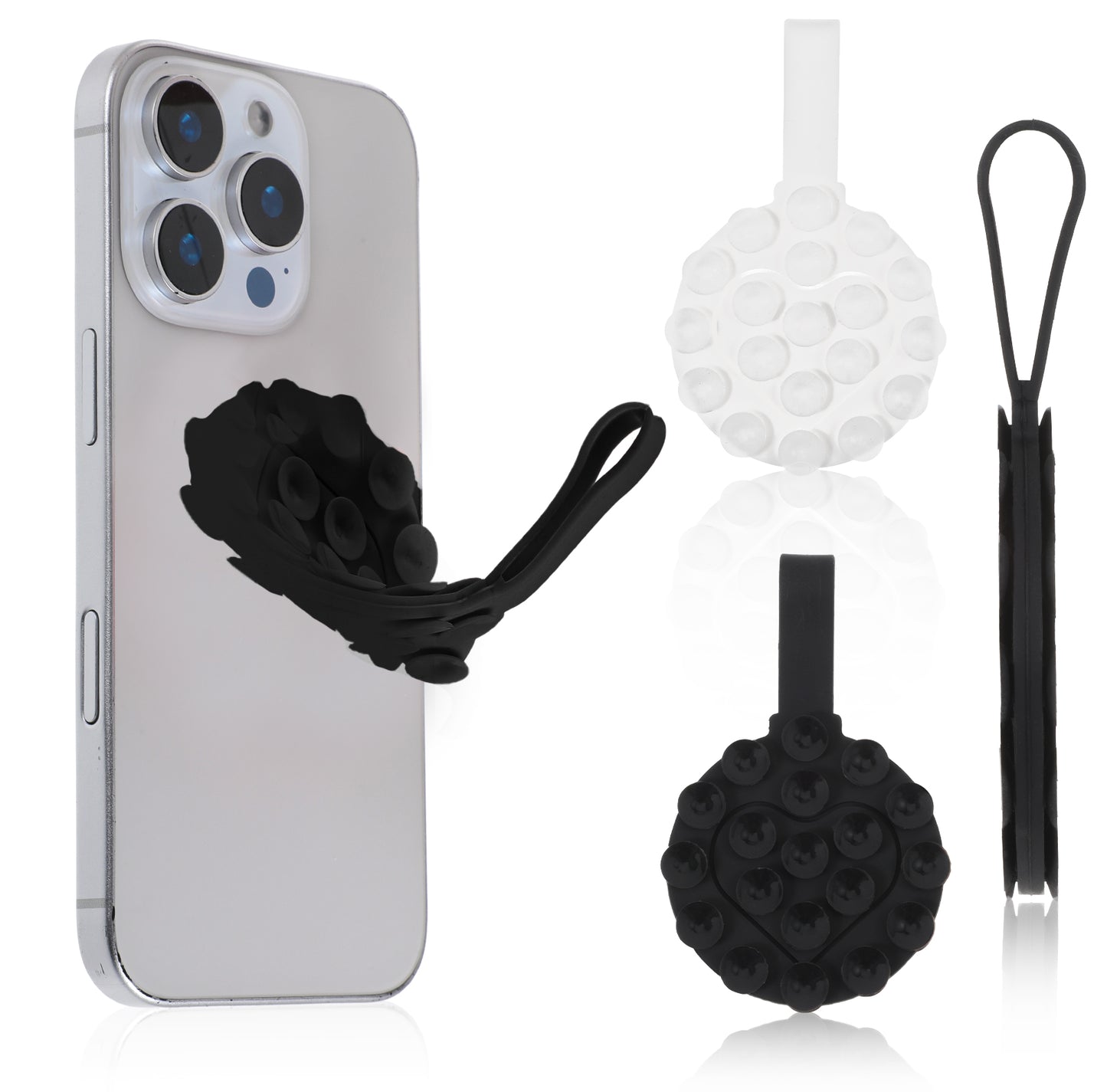 Nogeqi 2 PCS Phone Case Sticky Grip, Sticky Thing for Back of Phone Case, Sticky Grippy Suction Phone, Suction Cup Phone Grip for Mobile Devices Mirror Glass(Black, White)