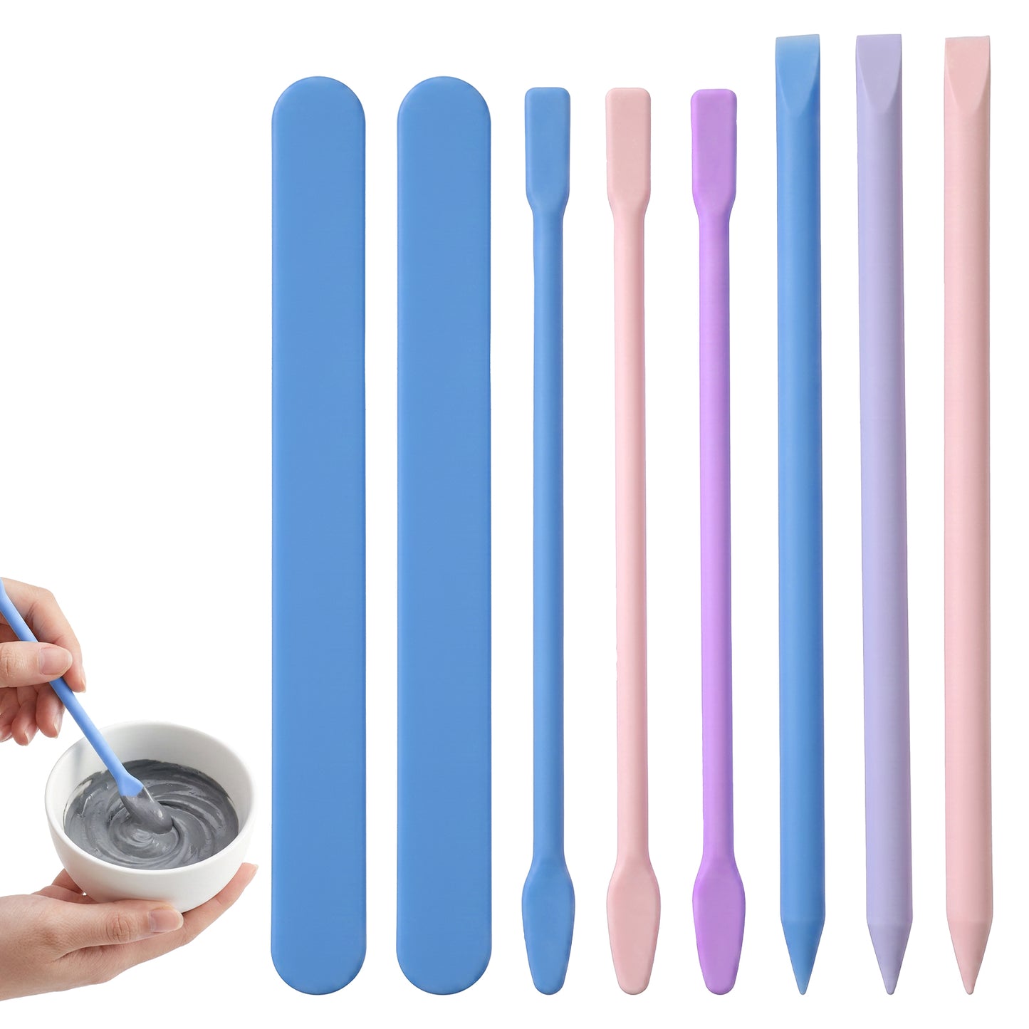 RAHHLIZS 8PCS Silicone Stir Sticks Resin Tools, Reusable Mixing Sticks Silicone Stick for for Liquid, Facial Mask, Glitter Cups, Epoxy, Molds & DIY Crafts