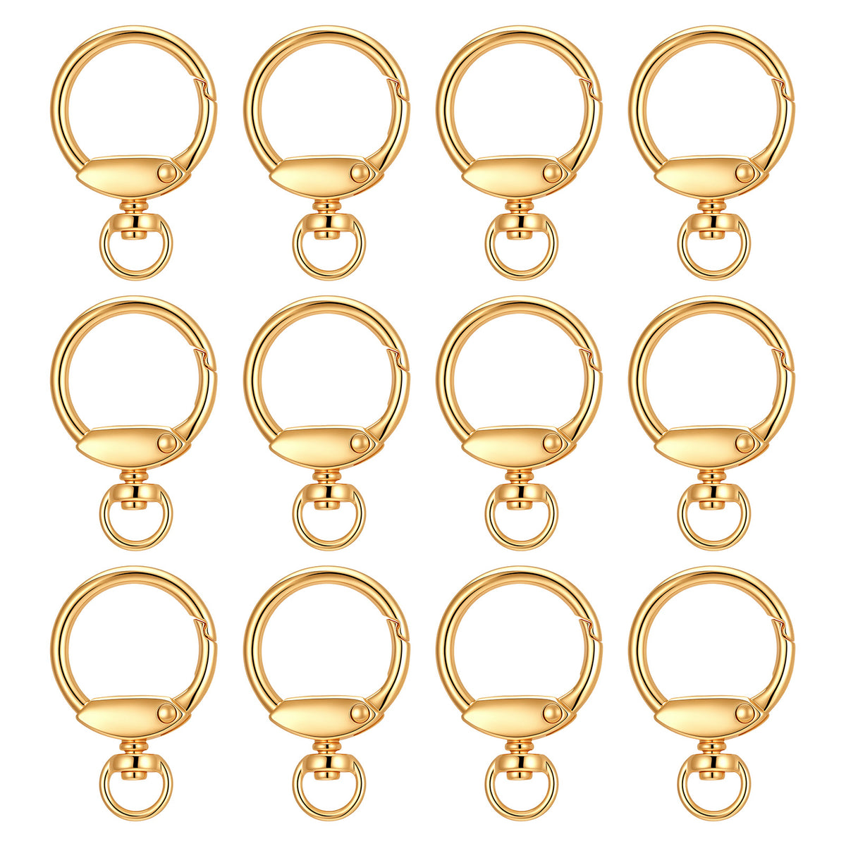 12Pcs Gold Keychain Clip O Ring Carabiner Bag Charm Clip Spring O Ring