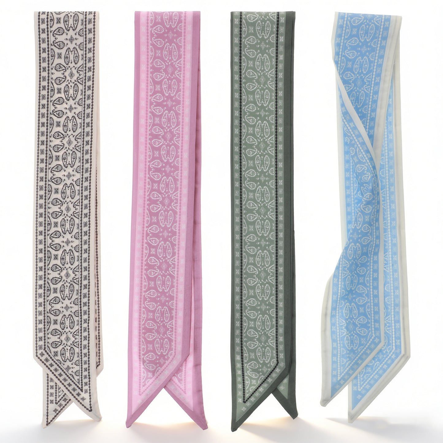 Mabor 4PCS Scarves for Bags, Hair Head Scarf Set in Print, Lightweight Silk Feel Boho Scarf for Women