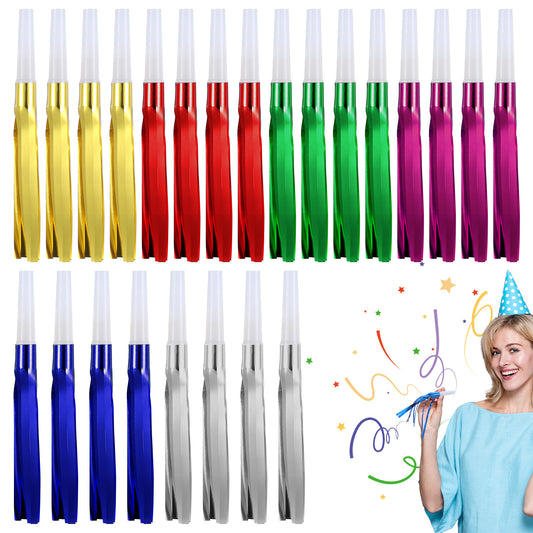 24PCS Party Blowers for Kids, Glitter Partys Horns Metallic Fringed Noise Makers for Adults Birthday Graduation New Years Party Favors Supplies (Colorful)