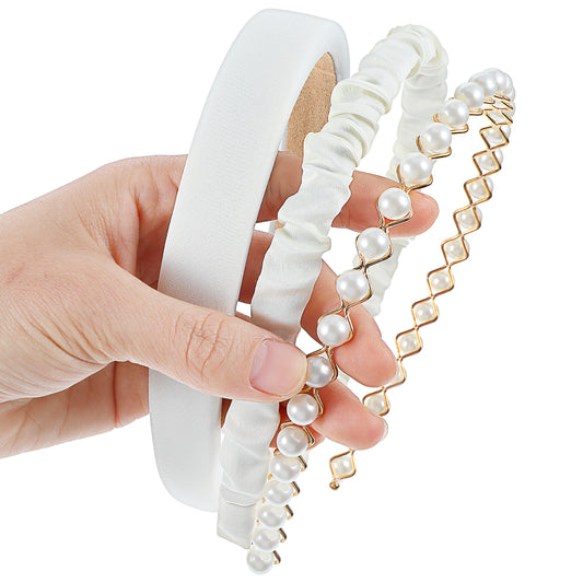 3 Pcs White Headband Pearl Headband Cute Headbands White Pearl Headband Non Slip Wide Head Bands For Women’S Hair Twisted Headband Hair Accessories Hair Hoop Headband No Teeth Hair Accessories