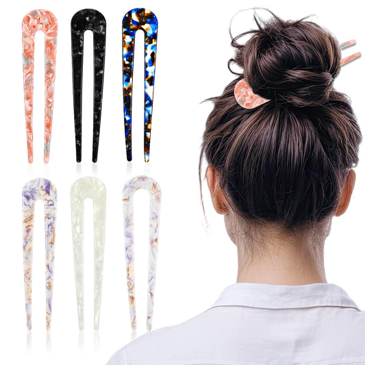 Tyqour 6 Pieces U Shaped Hairpins French Hair Pins for Thick Hair French Pins for Thick Fine Hair U Pins for Hair Bun Hair Fork for Women Girls Hairstyles Accessories