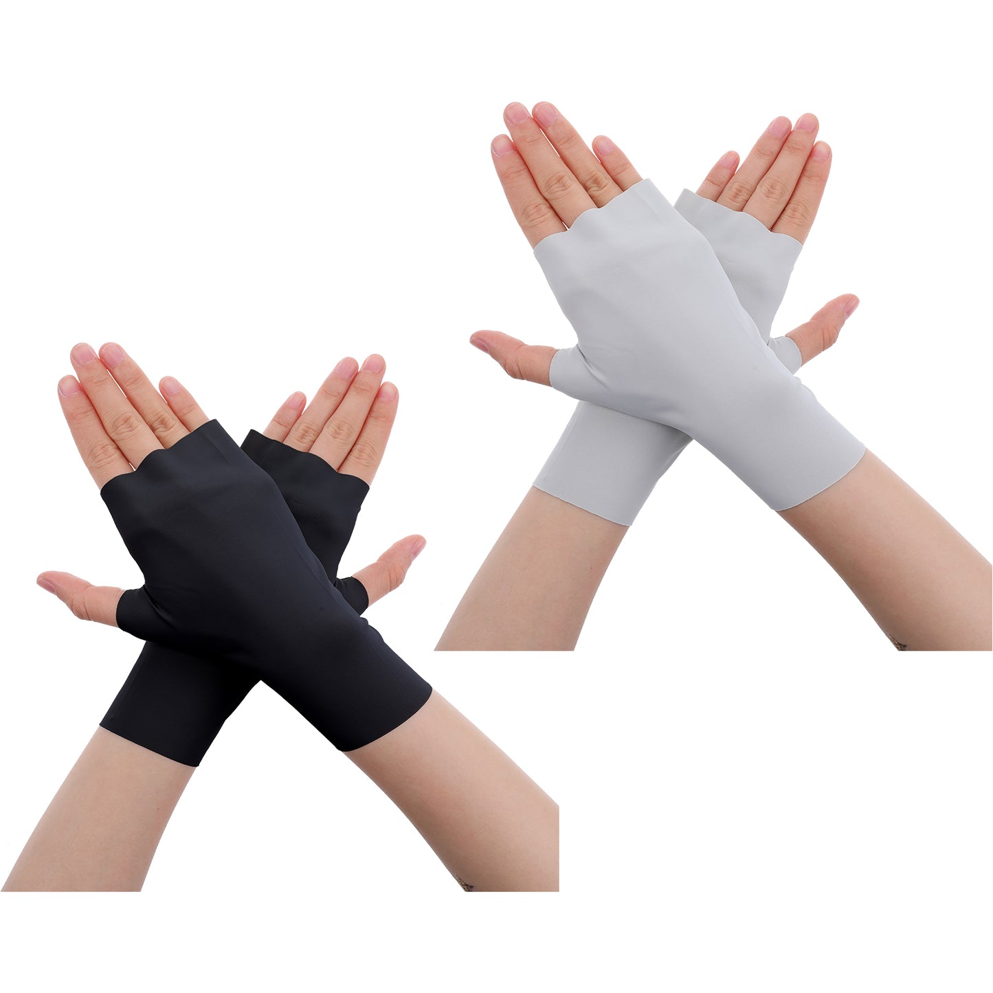 Bremorou 2 Pairs Sun Protection UV Gloves Lightweight Driving Sun Block Gloves Cooling Fingerless Hand Wrist Length Non Slip for Women Gel Manicures Nylon Blend Summer Outdoor Biking Black Gray
