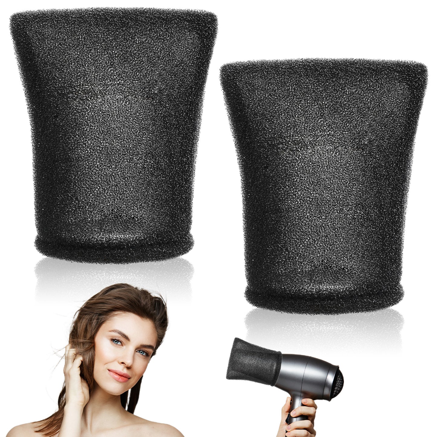 2PCS Hair Dryer Sock Diffuser Cover, Travel Hair Diffuser Cap, Universal Blow Dryer Cap, Sponge Hair Dryer Attachment for Home and Travel