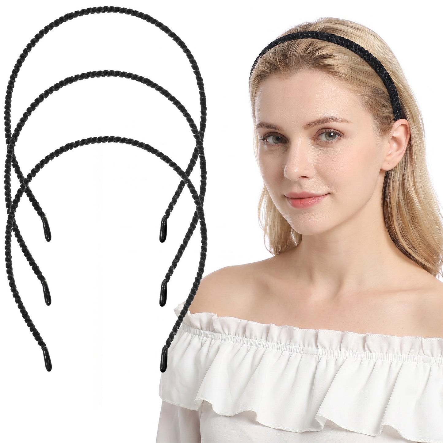 3pcs Thin Headbands for Women Skinny Narrow Hairbands Head Bands Black Headband Head Band for Women's Hair Accessories