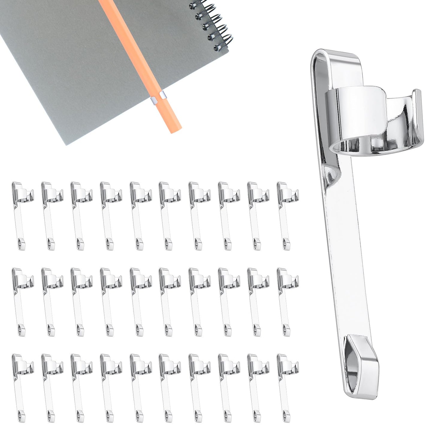 30 PCS Metal Pen Holder Clip Snap in Pen Clip Portable Pencil Clip Slide on Pencil Holder for Clipboard, Notebook School Classroom Students, Office, Home