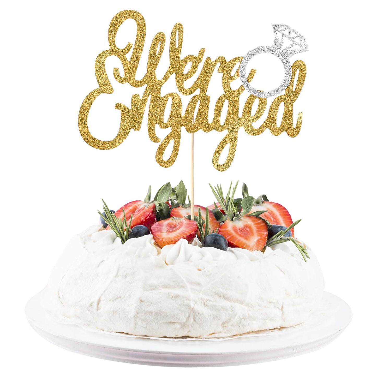Tyqour Engagement Cake Topper Gold Glitter We're Engaged Cake Topper with Ring Just Engaged Decorations for Engagement Party Decorations Bridal Shower Wedding Engagement Theme Party Decorations