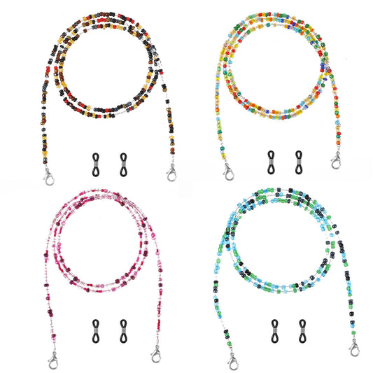 Xinjoduz Eyeglasses Chain 4 PCS Beaded Eyeglass Chain for Women Beaded Eyeglass Holders Around Neck Eyeglass Chain Cord Multifunction Colorful Mask Glasses Lanyard Sunglass Holder Strap (4 Colors)