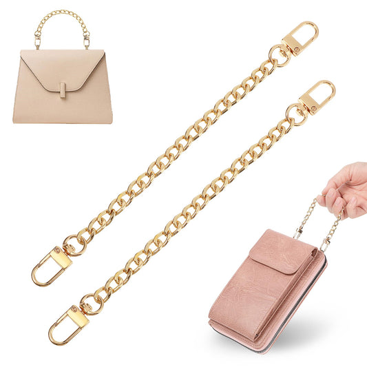 2Pcs Gold Chain for Purse Handbag Chain Purse Chain Strap Handbag Chain Short Chain for Purse Golden Aluminum Bag Flat Chain Strap Alloy Swivel Clasps Handbag Chain Straps for Crossbody Bags Purses