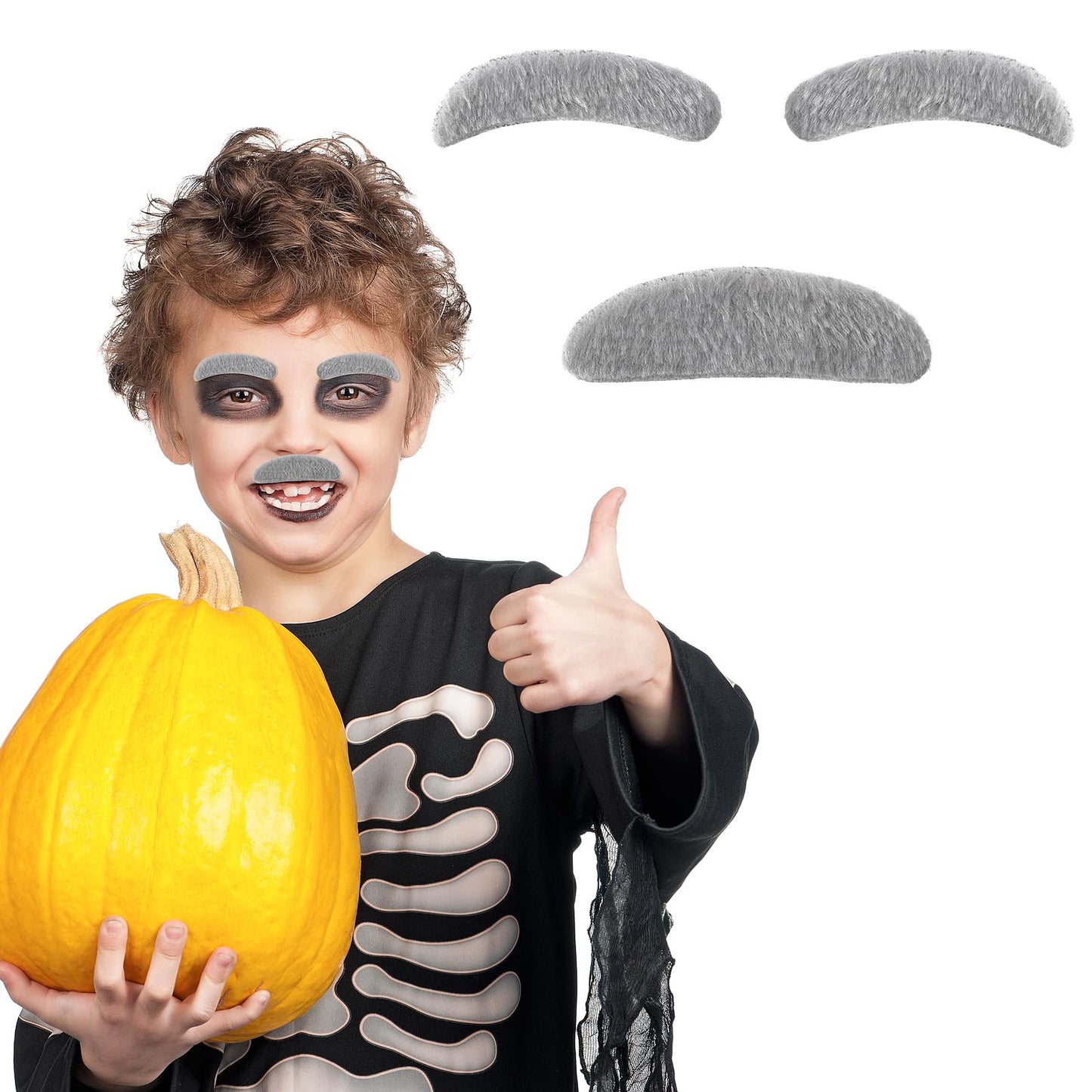 2 Set Old Man Facial Hair Costume Old Man Gray Moustache and Eyebrows Set Stick On Mustache and Eyebrows Fake Mustache for Men Classic Halloween Women Children Party Carnival Pretend Play Stage Props