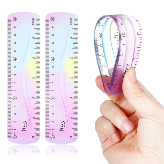 2 Pcs Flexible Ruler 6 Inch Plastic Ruler Soft Bendable Ruler Shatterproof Straight Edge Ruler Colorful Pocket Ruler For School Classroom Office Kids & Adults