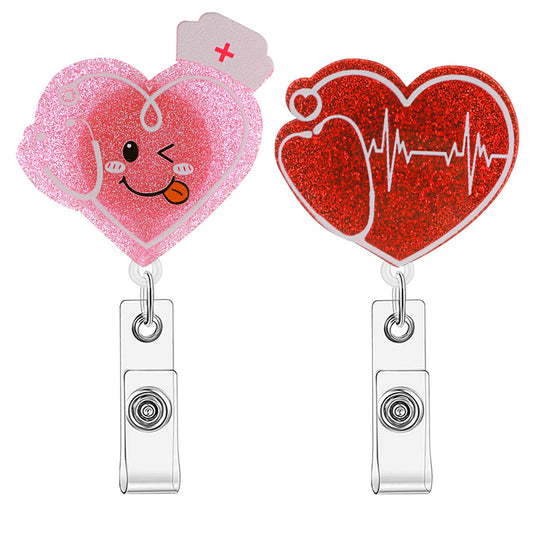 Ymapinc 2Pcs Heart Nurse Badge Reel Pink Red Retractable Badge Holder ID Card Holder with Clip Nurse Badge Holder Retractable Card Holder Cute Lanyard Clip for Medical Resistant