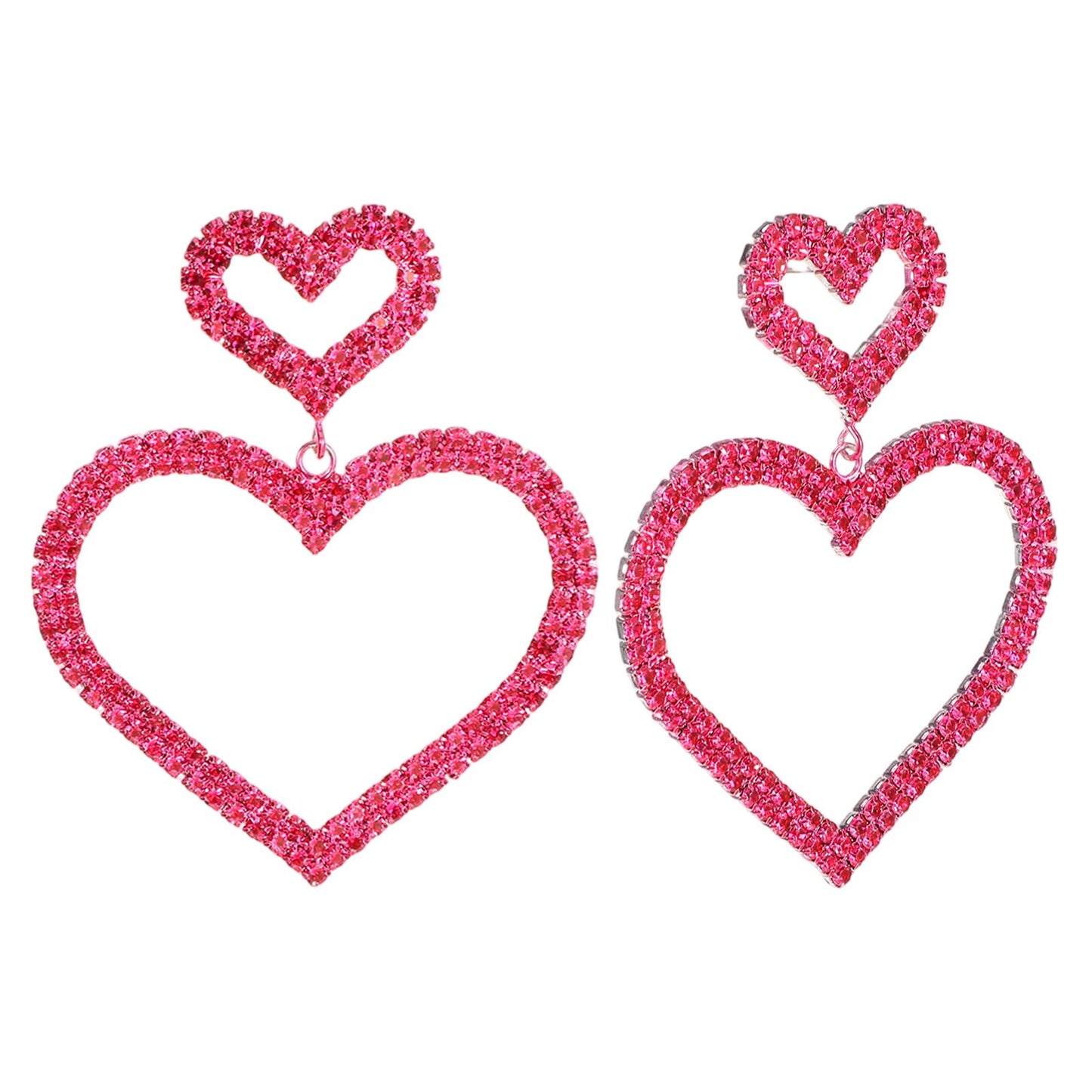 1 Pair Glitter Heart Earrings Double Heart Dangle Earrings for Women Mother Love Drop Rose Red Valentines Jewelry Gift Hearts Earring Gifts for Girlfriend Wife Sister